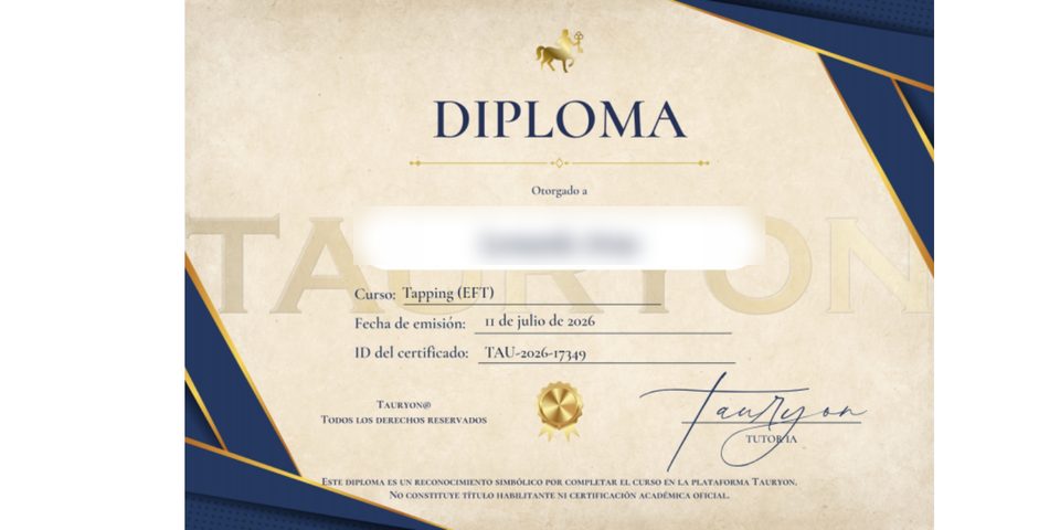 Diploma de reconocimiento otorgado al completar un curso en Tauryon