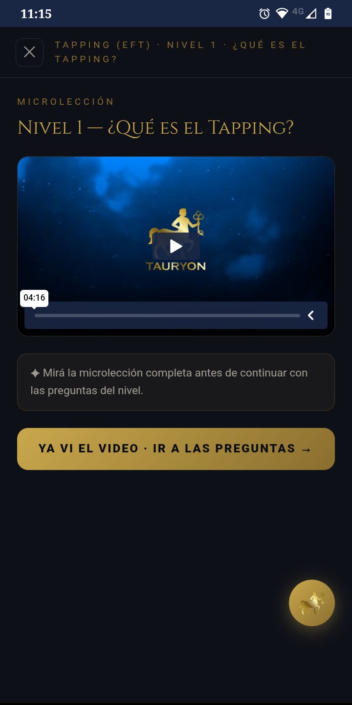 Microlección en video dentro de un nivel de Tauryon